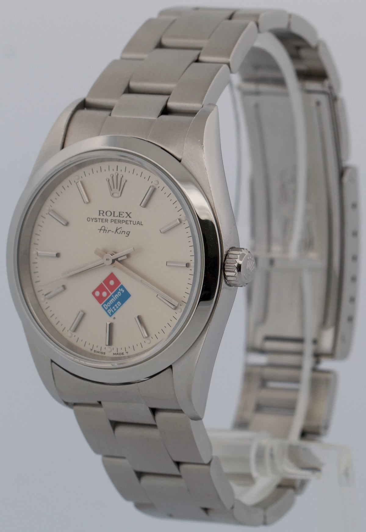1999 Rolex Oyster Perpetual Air-King 14000 Silver Dominos Steel 34mm Watch