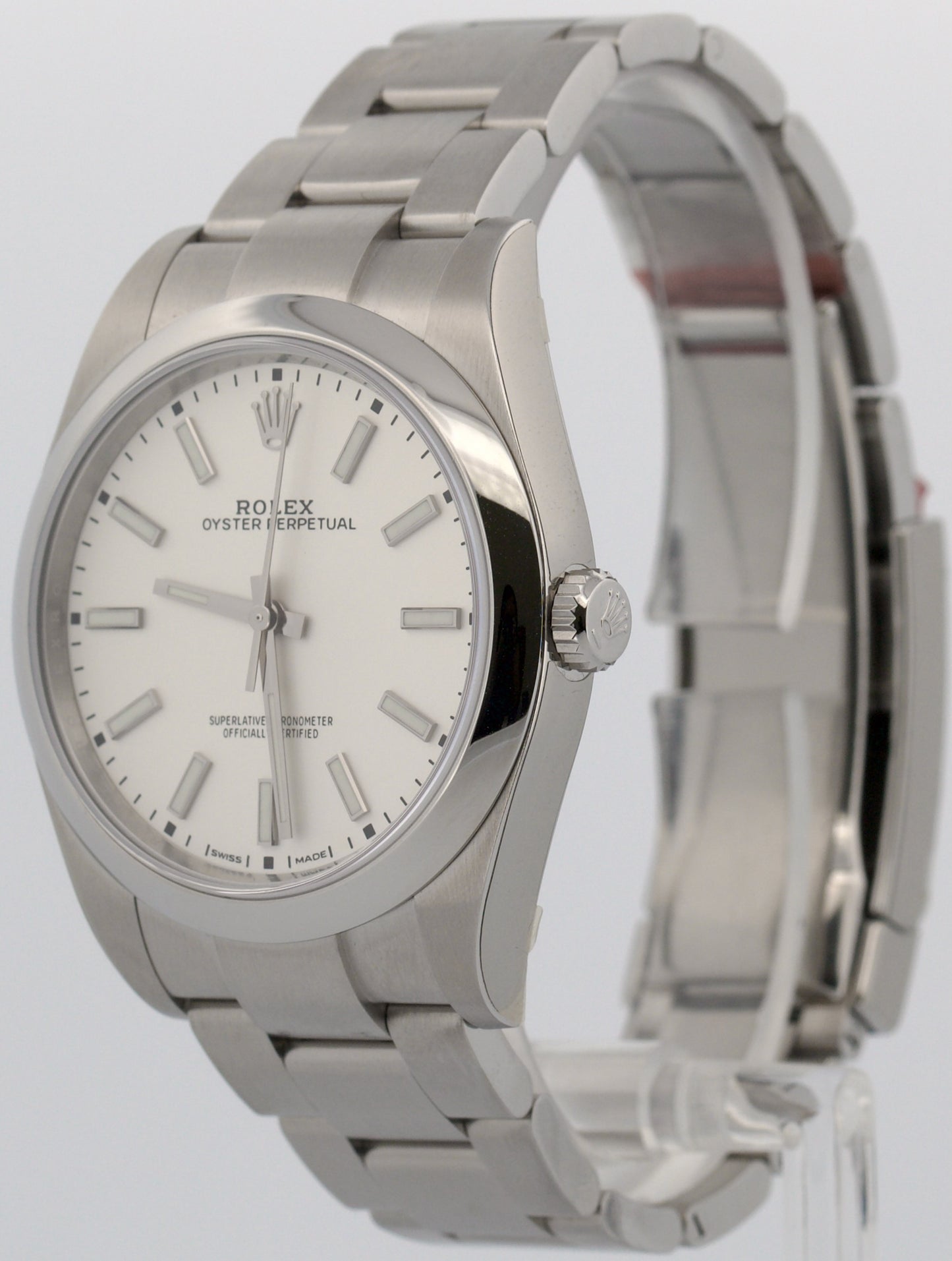 NOS STICKERED 2019 PAPERS Rolex Oyster Perpetual WHITE 39mm 114300 Steel BOX