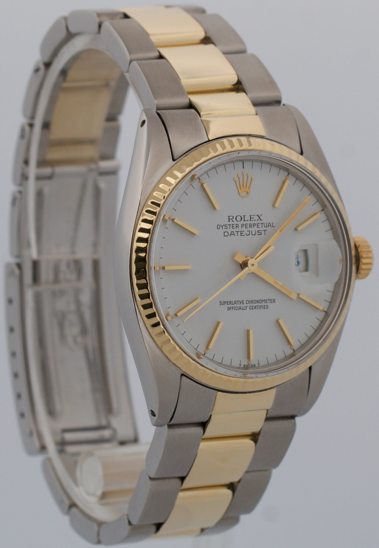 1979 Rolex DateJust 16013 White 18K Yellow Gold Steel Fluted Oyster 36mm Watch
