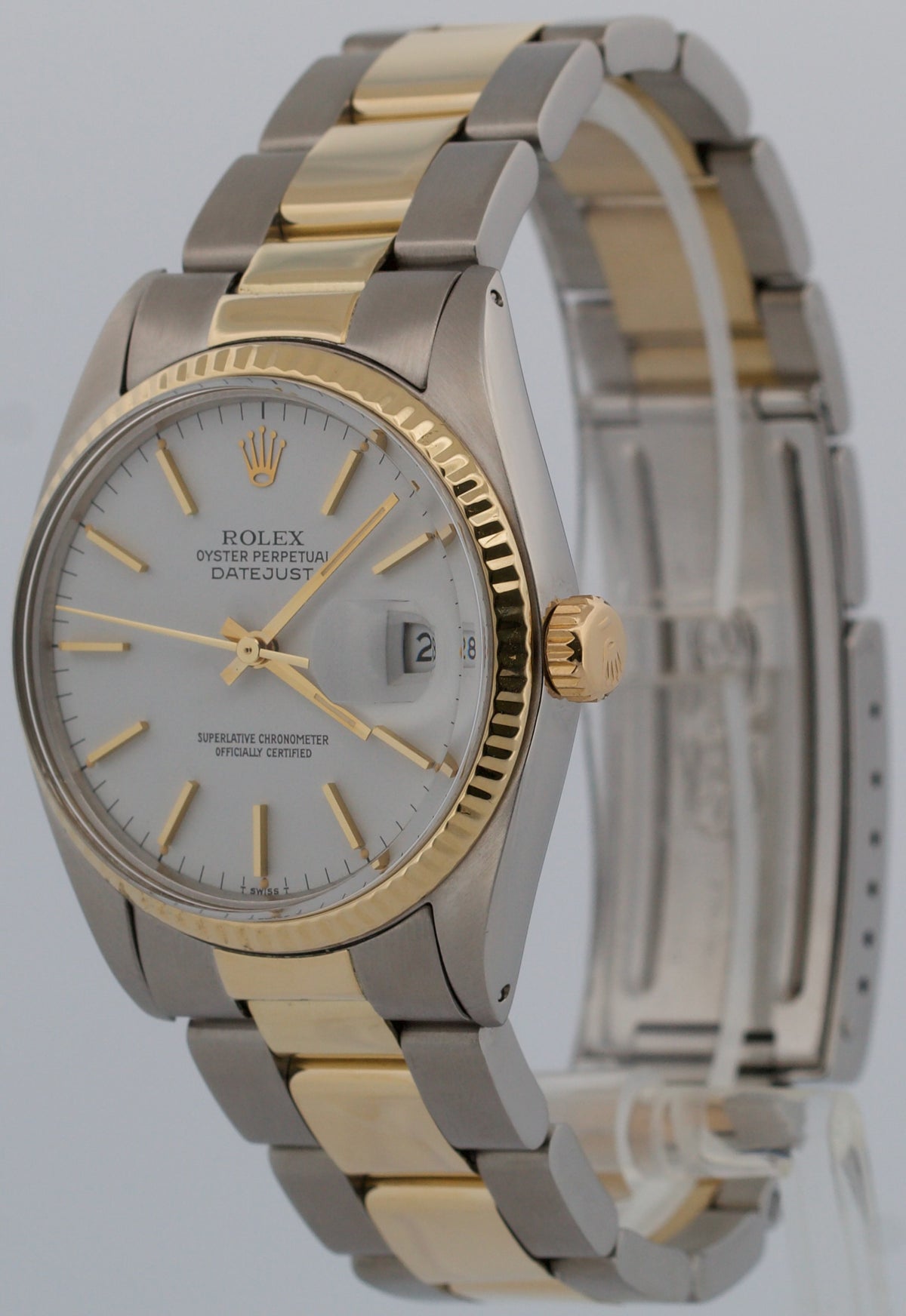 1979 Rolex DateJust 16013 White 18K Yellow Gold Steel Fluted Oyster 36mm Watch