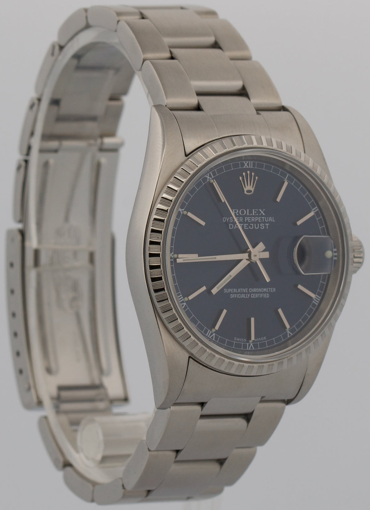 Rolex DateJust 16220 Blue Stainless Steel Engine-Turned Automatic 36mm Watch Box