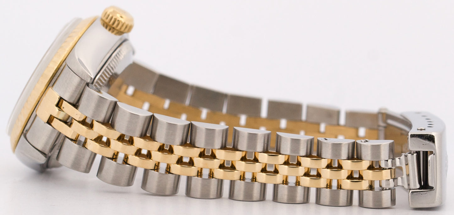 Ladies Rolex DateJust WHITE ROMAN 18K Yellow Gold Stainless 26mm JUBILEE 79173