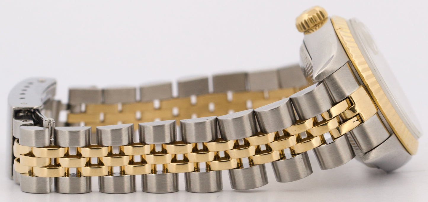 Ladies Rolex DateJust WHITE ROMAN 18K Yellow Gold Stainless 26mm JUBILEE 79173
