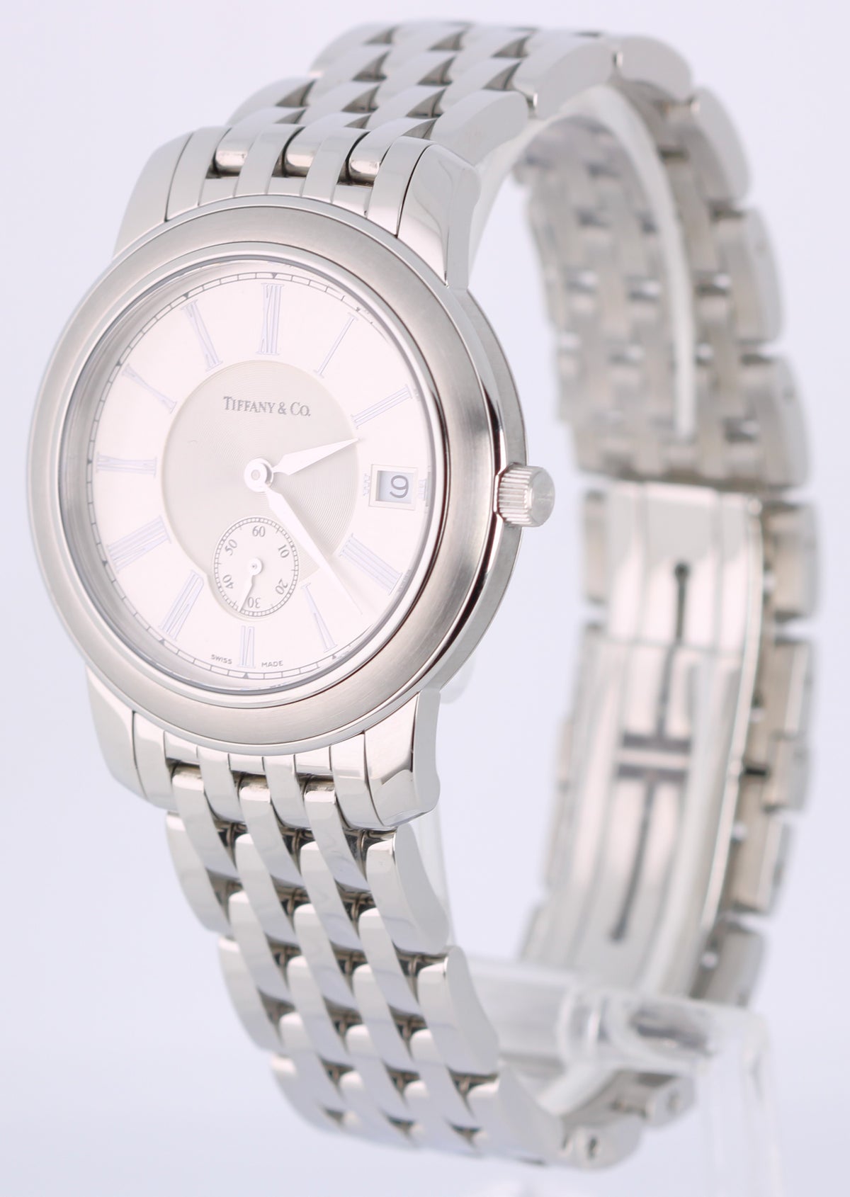 Tiffany & Co Mark Resonator 17042033 Silver Roman 37mm Quartz Watch Box Papers
