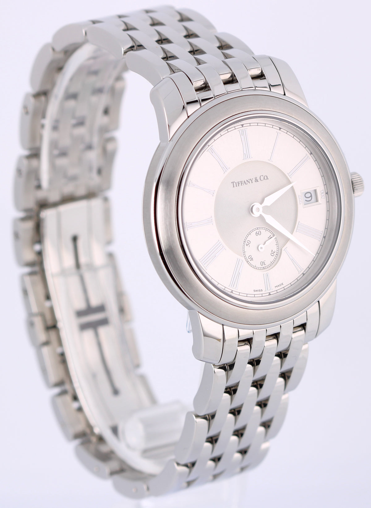 Tiffany & Co Mark Resonator 17042033 Silver Roman 37mm Quartz Watch Box Papers