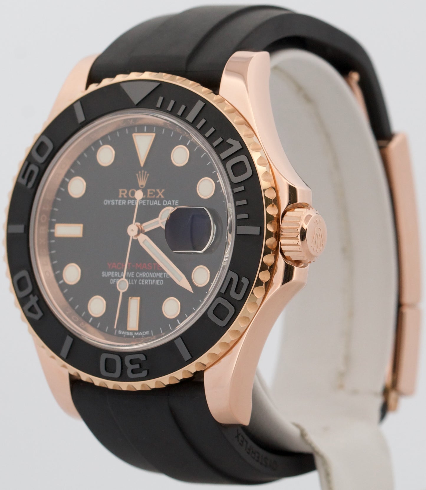 2017 Rolex Yacht-Master 116655 18K Rose Gold Black Oysterflex 40mm Box Papers