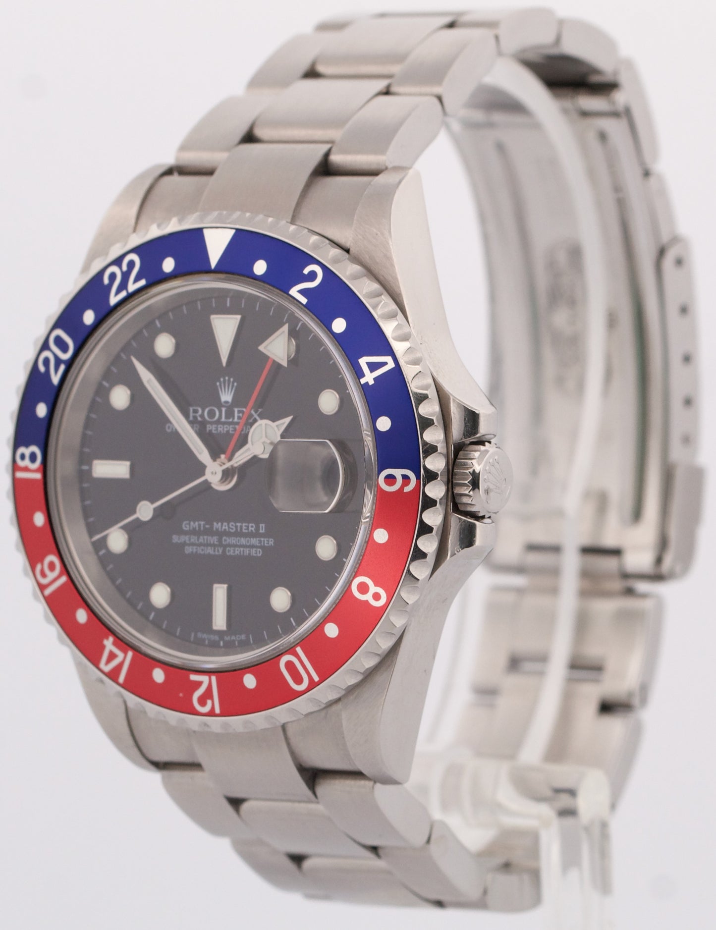 PAPERS UNPOLISHED Rolex GMT-Master II PEPSI Blue Steel RECTANGLE DIAL 16710 BOX