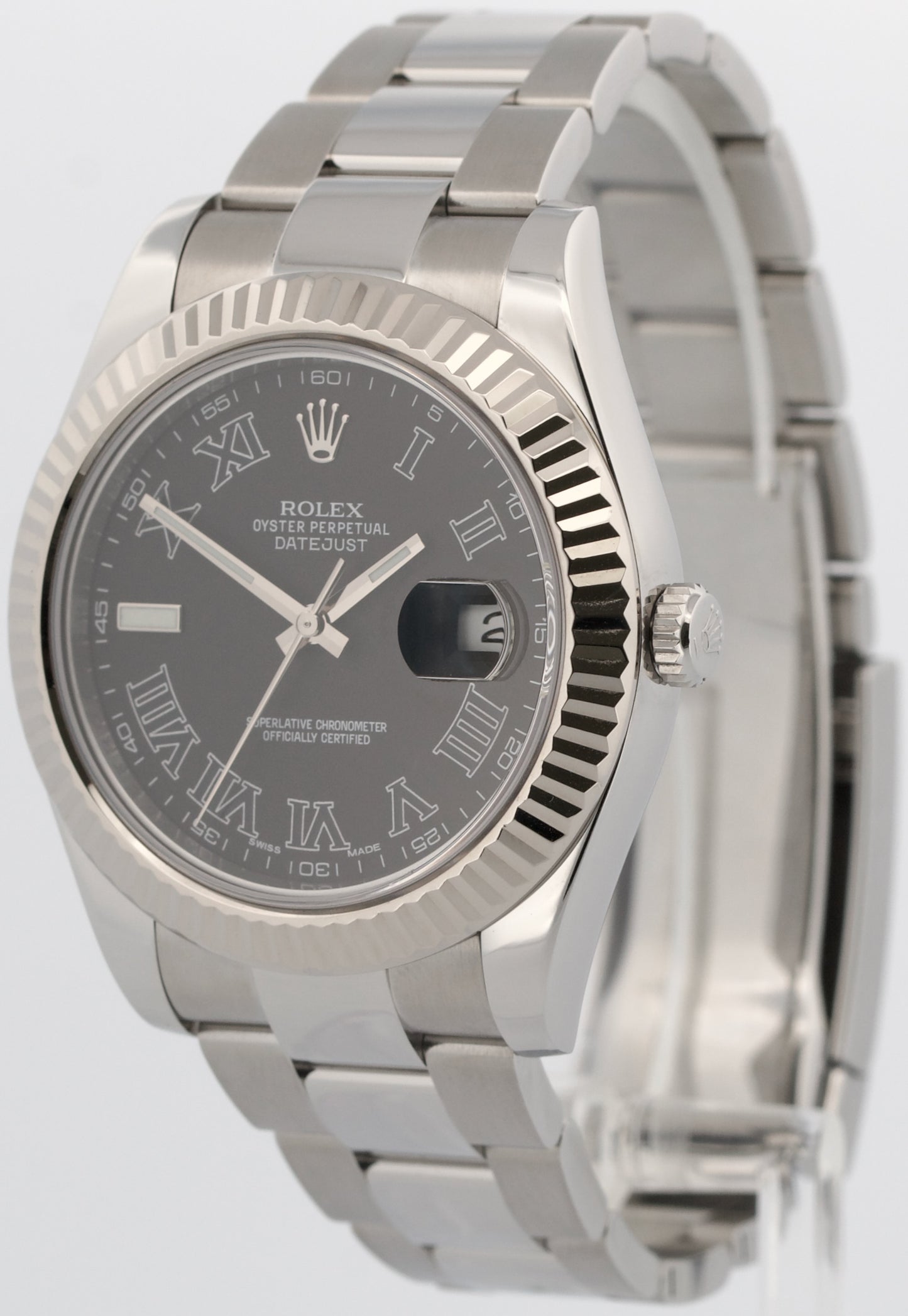 2015 Rolex DateJust II 116334 Matte Black Roman Steel 18K Fluted 41mm Box Papers