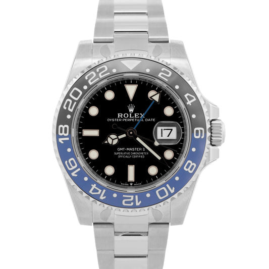 UNWORN STICKERED PAPERS Rolex GMT-Master II BATMAN 40mm Watch 126710 BLNR BOX