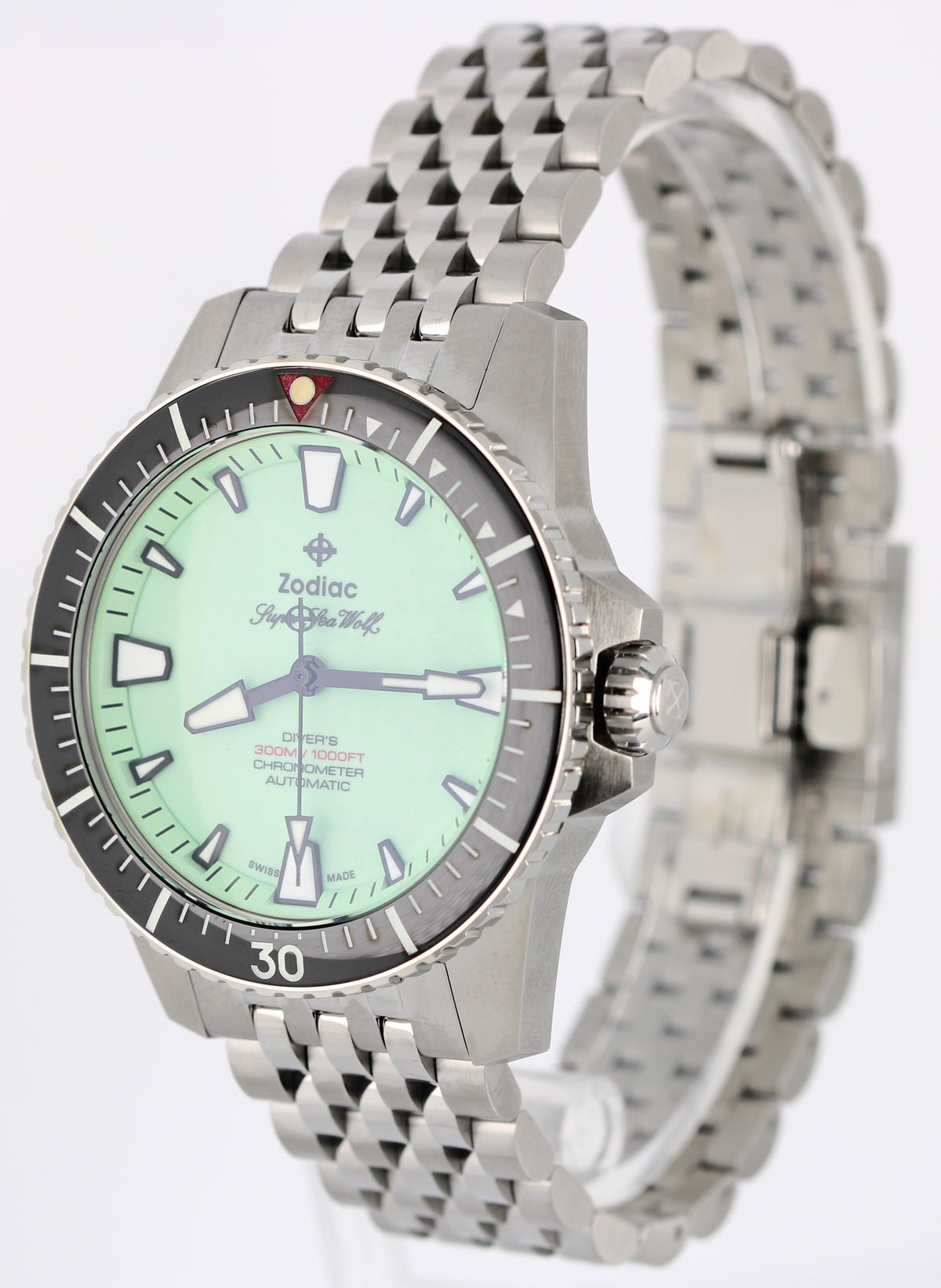 Zodiac Super Sea Wolf Pro-Diver Z03560 Pistachio Green 42mm Full Lume Watch Box