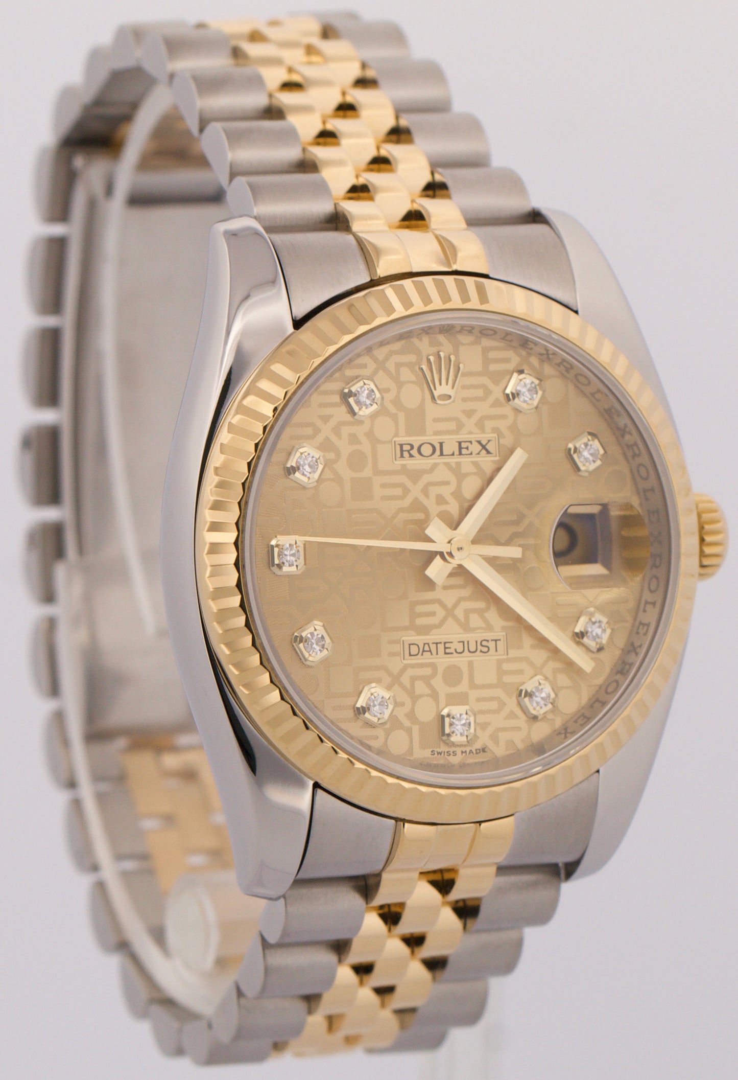 Rolex DateJust 36mm JUBILEE CHAMPAGNE DIAMOND 18K Yellow Gold Steel 116233 Watch