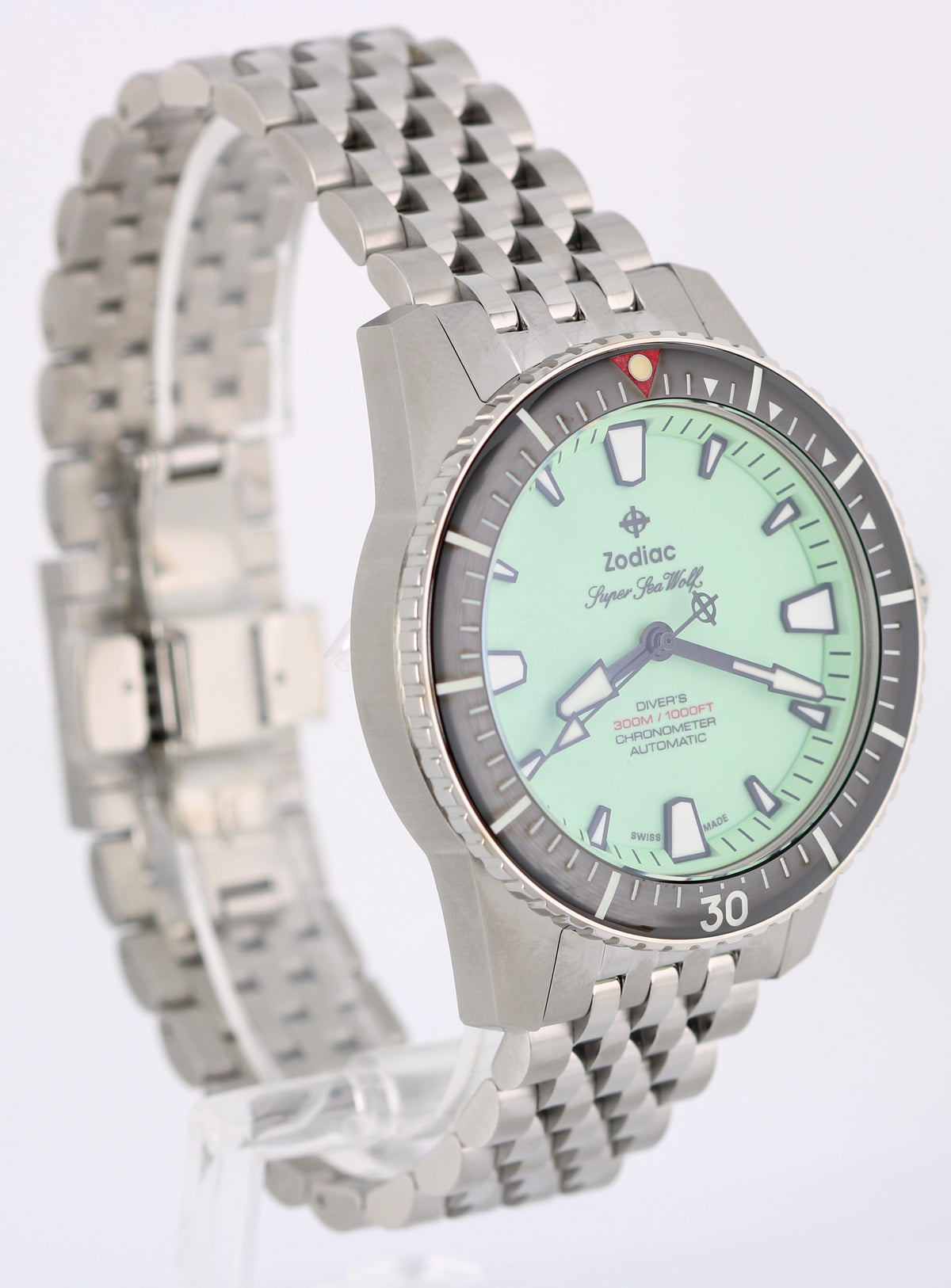 Zodiac Super Sea Wolf Pro-Diver Z03560 Pistachio Green 42mm Full Lume Watch Box