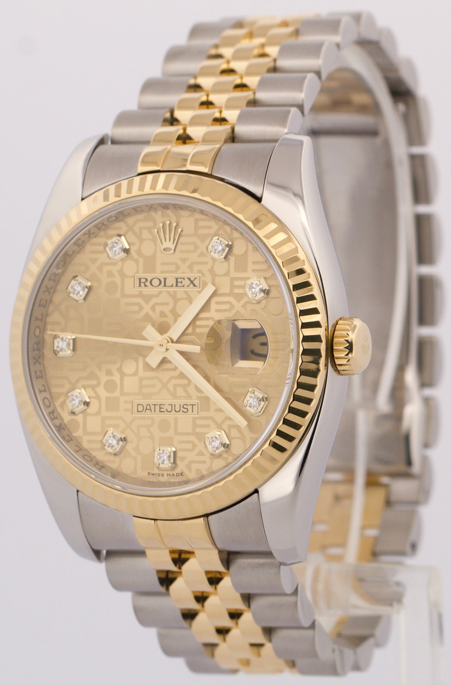 Rolex DateJust 36mm JUBILEE CHAMPAGNE DIAMOND 18K Yellow Gold Steel 116233 Watch