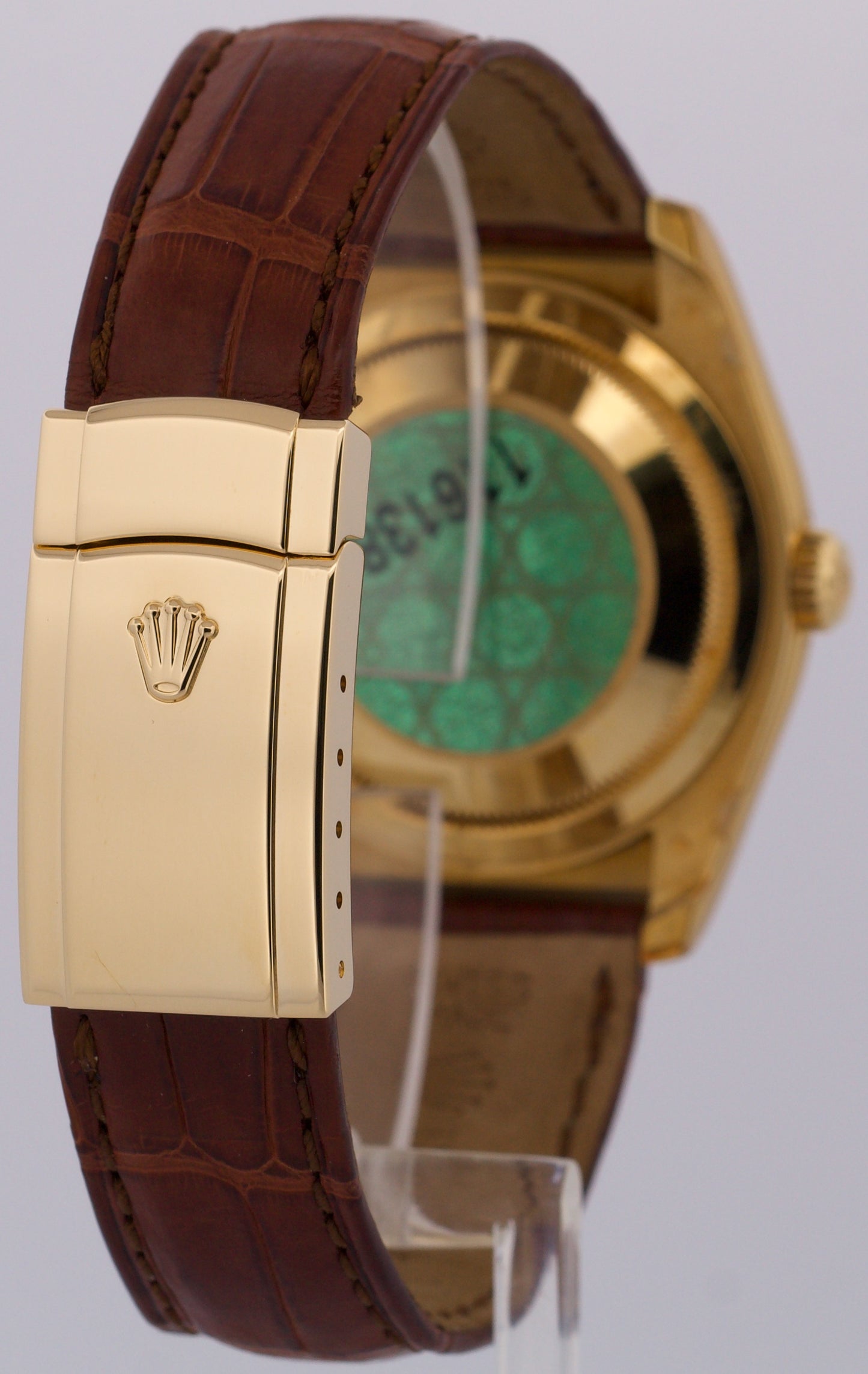PAPERS Rolex DateJust 36mm BLACK JUBILEE ROMAN 18K Gold Leather Watch 116138 BOX