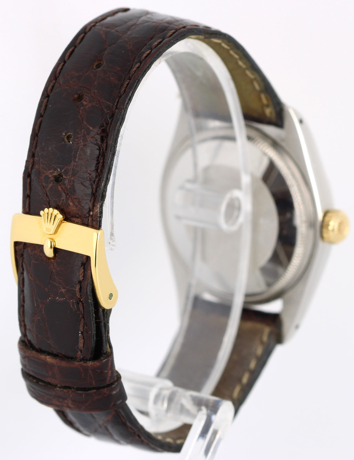 Vintage Rolex Date 1505 Two-Tone 18k Gold Engine Turned Silver 34mm Watch