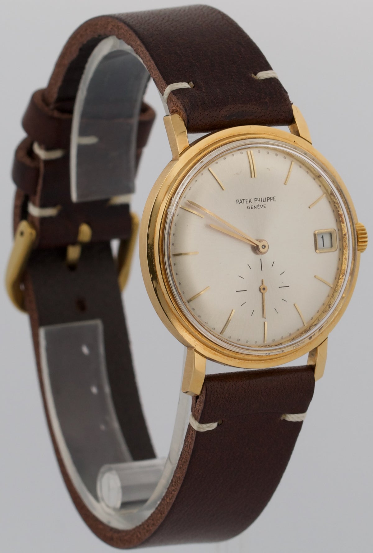 VINTAGE Patek Philippe Calatrava 36mm Silver AUTOMATIC 18K Yellow Gold 3445
