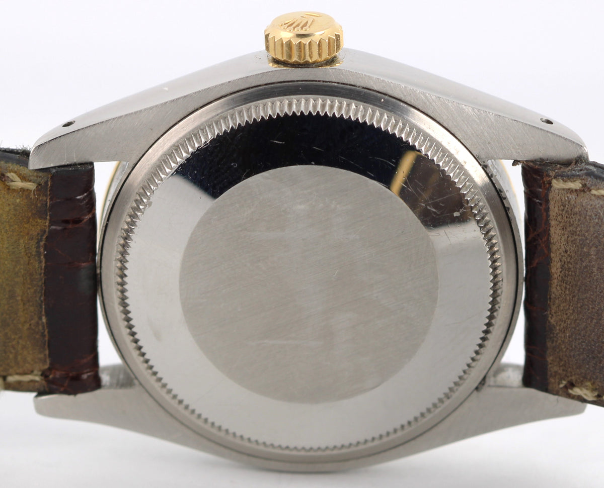 Vintage Rolex Date 1505 Two-Tone 18k Gold Engine Turned Silver 34mm Watch