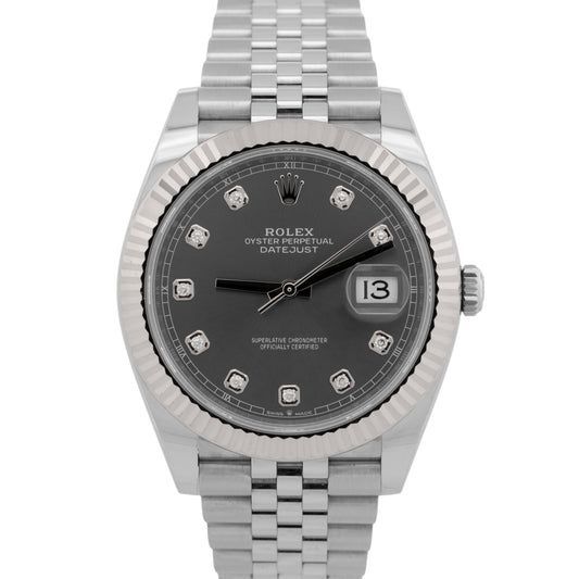 2021 PAPERS Rolex DateJust 41 RHODIUM DIAMOND 18k Steel JUBILEE 41mm 126334 BOX