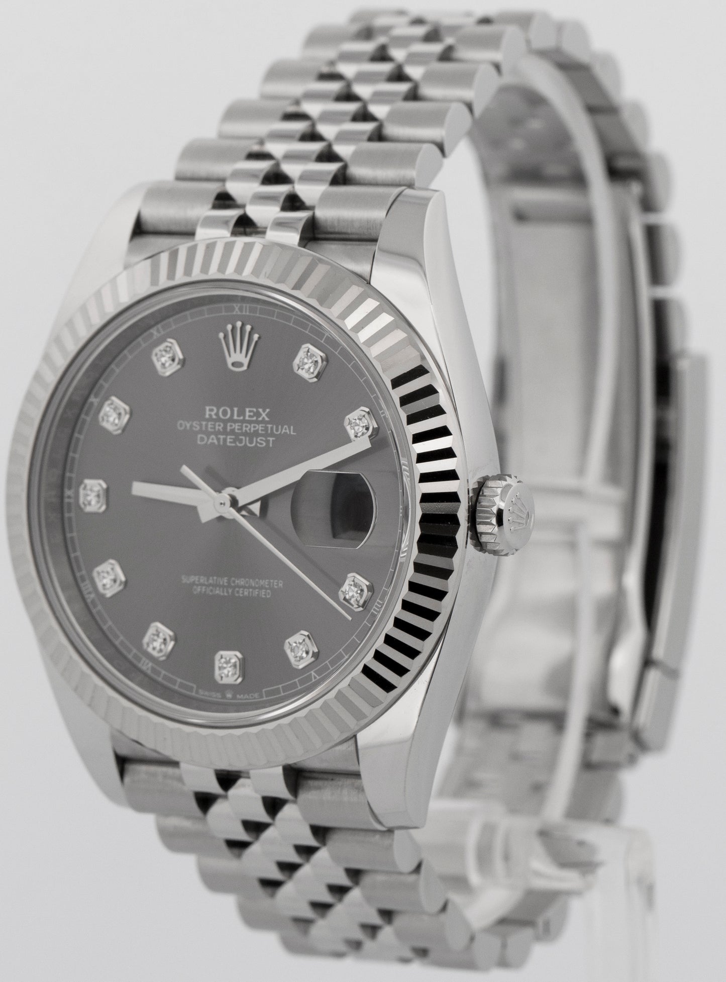 2021 PAPERS Rolex DateJust 41 RHODIUM DIAMOND 18k Steel JUBILEE 41mm 126334 BOX