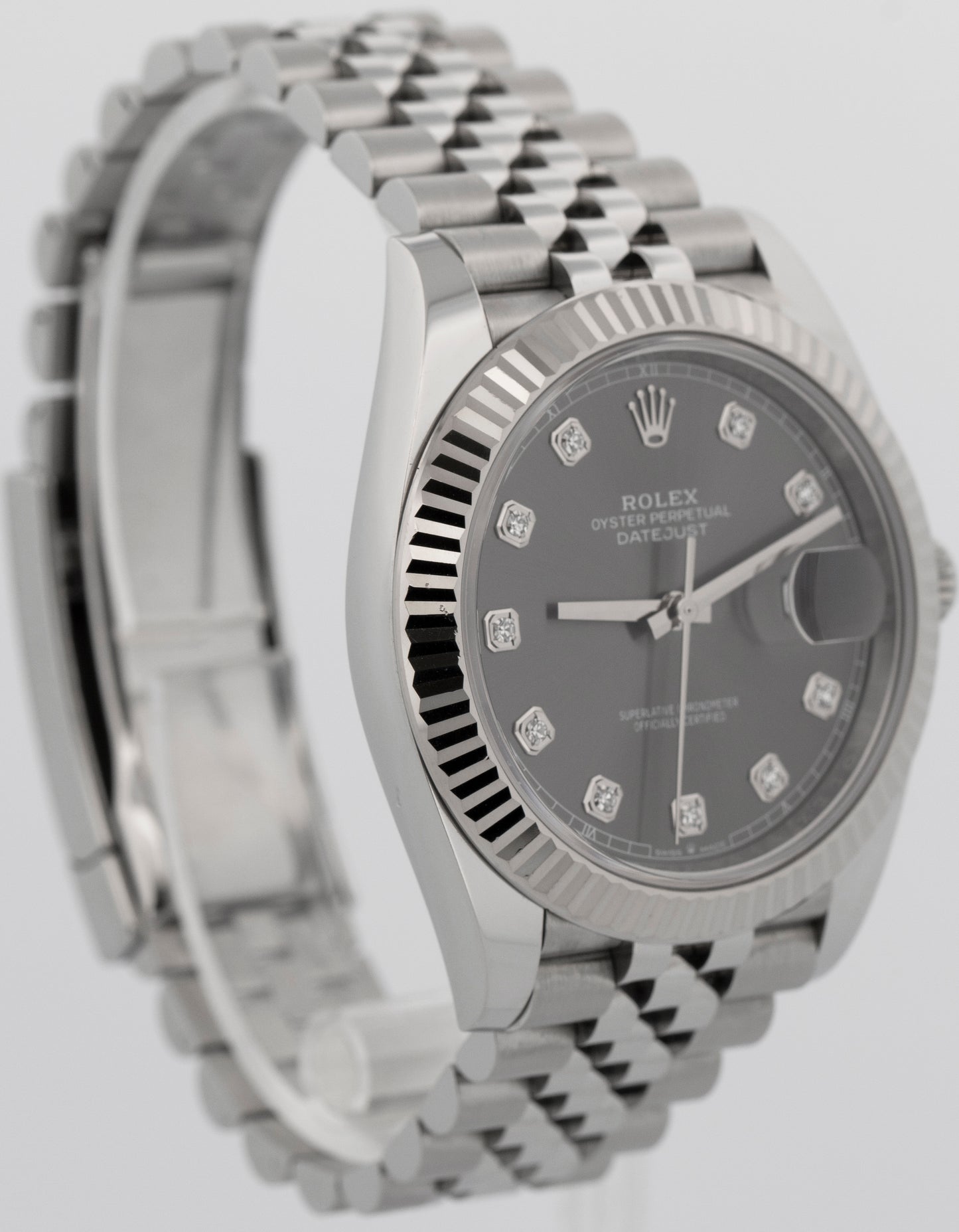 2021 PAPERS Rolex DateJust 41 RHODIUM DIAMOND 18k Steel JUBILEE 41mm 126334 BOX