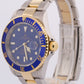 Rolex Submariner Date 40mm BLUE Two-Tone 18K Gold NO-HOLES Steel 16613 Watch