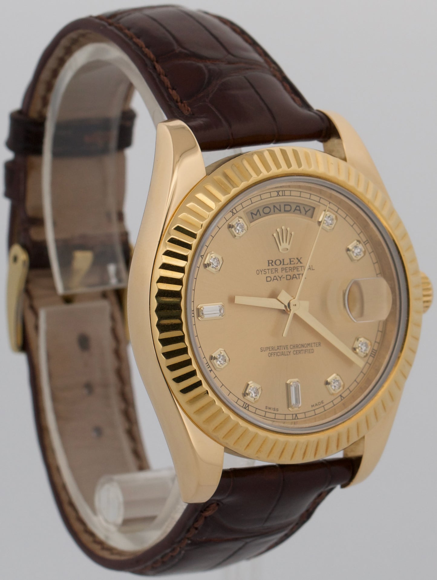 Rolex Day-Date II 218238 Champagne Diamond 18K Yellow Gold Leather 41mm Watch