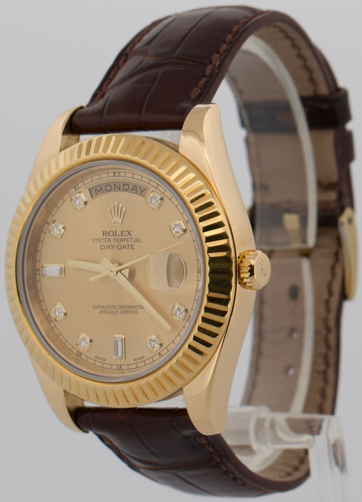 Rolex Day-Date II 218238 Champagne Diamond 18K Yellow Gold Leather 41mm Watch