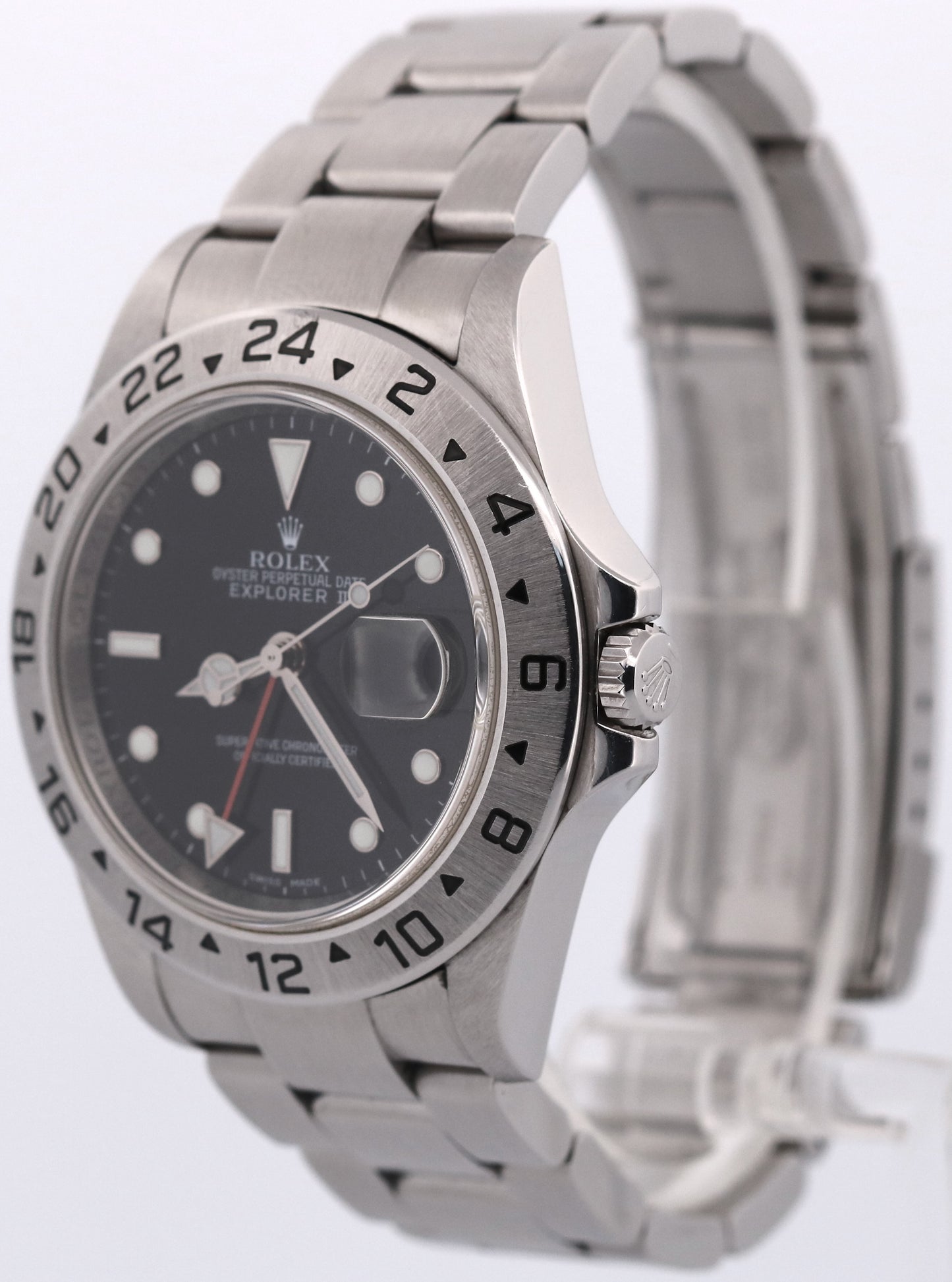 Rolex Explorer II 16570 Black Rehaut 3186 Stainless Steel No-Holes 40mm Watch