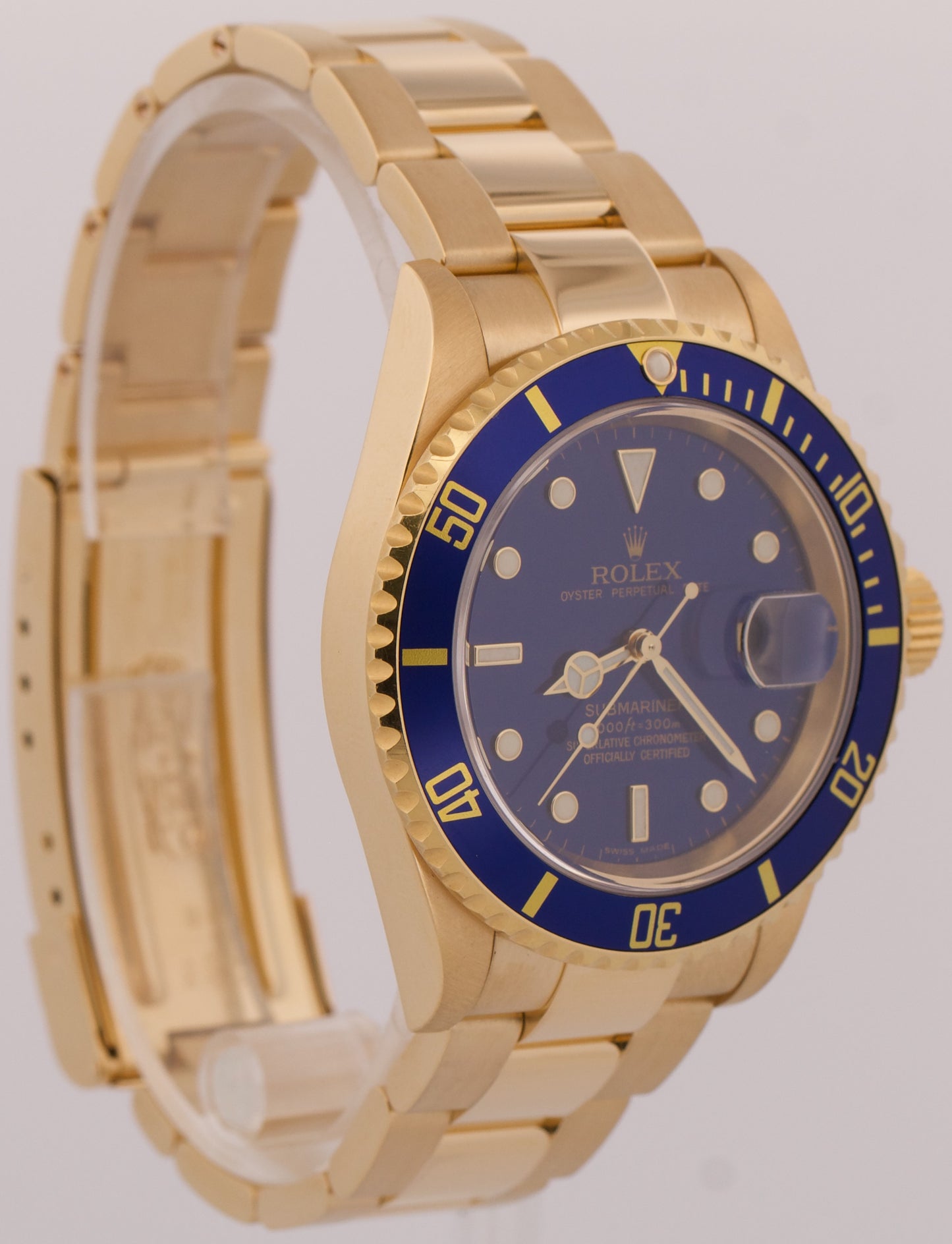 2006 PAPERS Rolex Submariner Date BLUE Yellow Gold 40mm Watch 16618 Watch BOX
