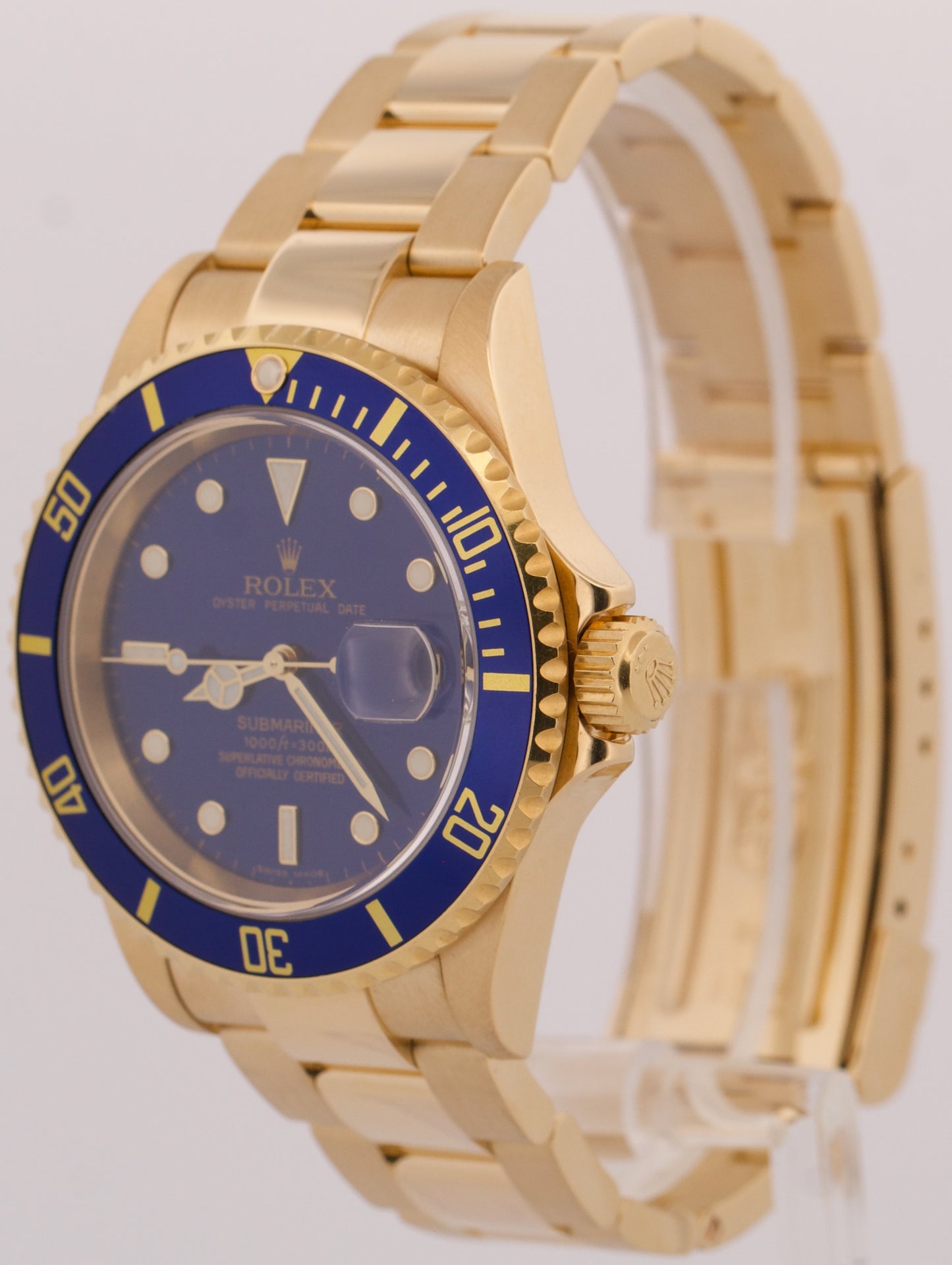 2006 PAPERS Rolex Submariner Date BLUE Yellow Gold 40mm Watch 16618 Watch BOX