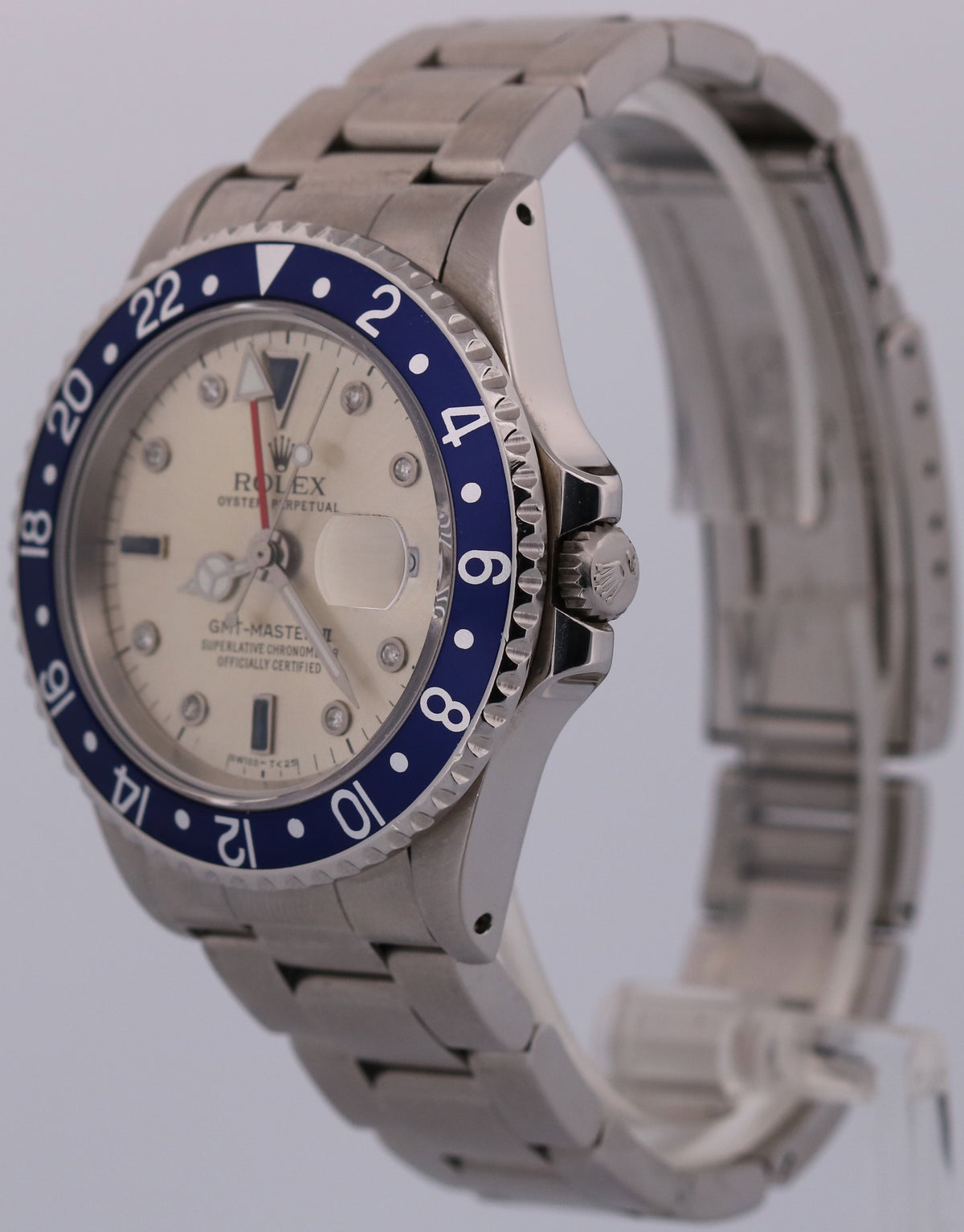 1987 Rolex GMT-Master II 16760 40mm Silver Diamond Blue Stainless Steel Watch