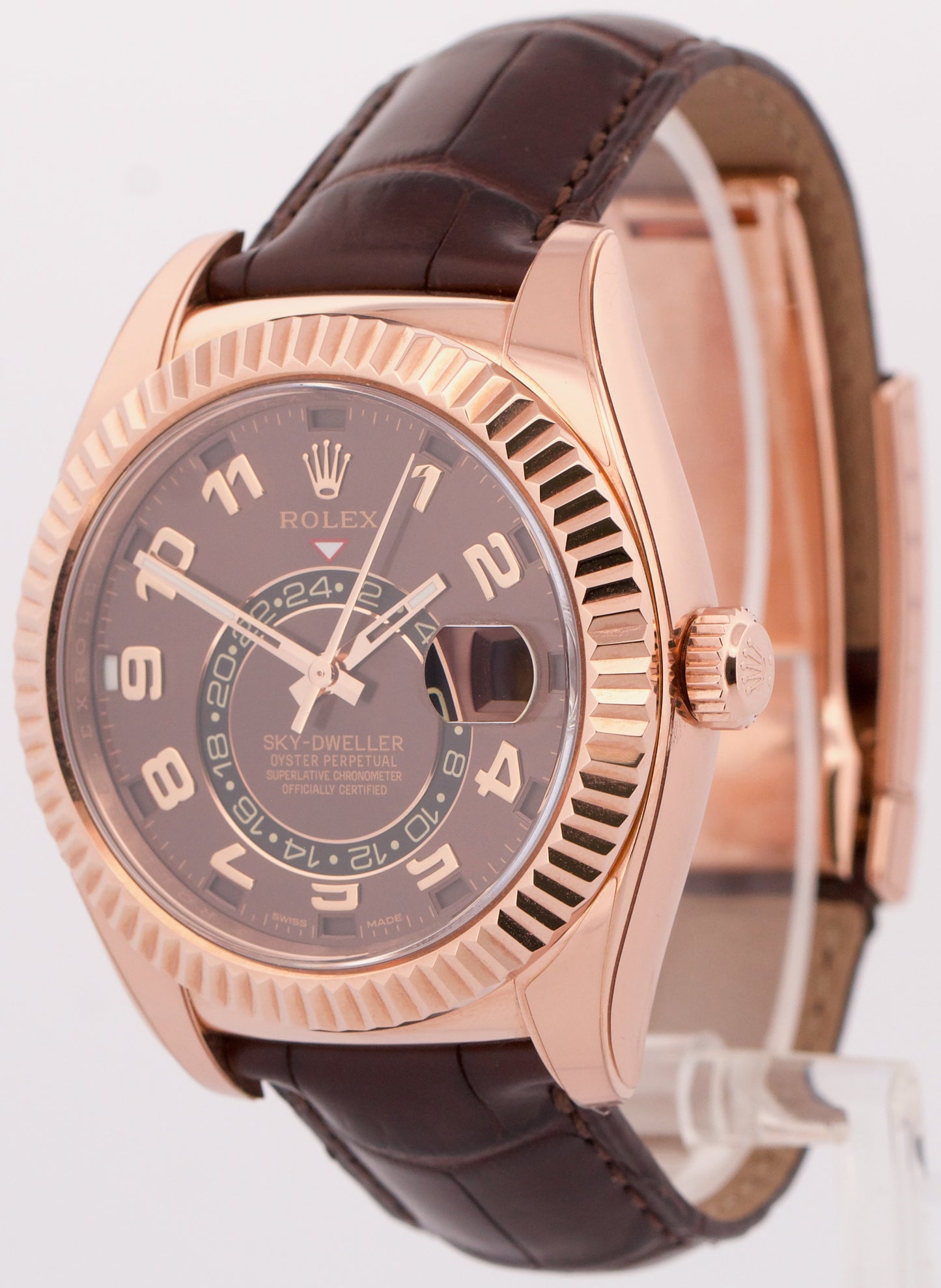 Rolex Sky-Dweller 42mm CHOCOLATE ARABIC Brown 18K Rose Gold LEATHER 326135 BOX