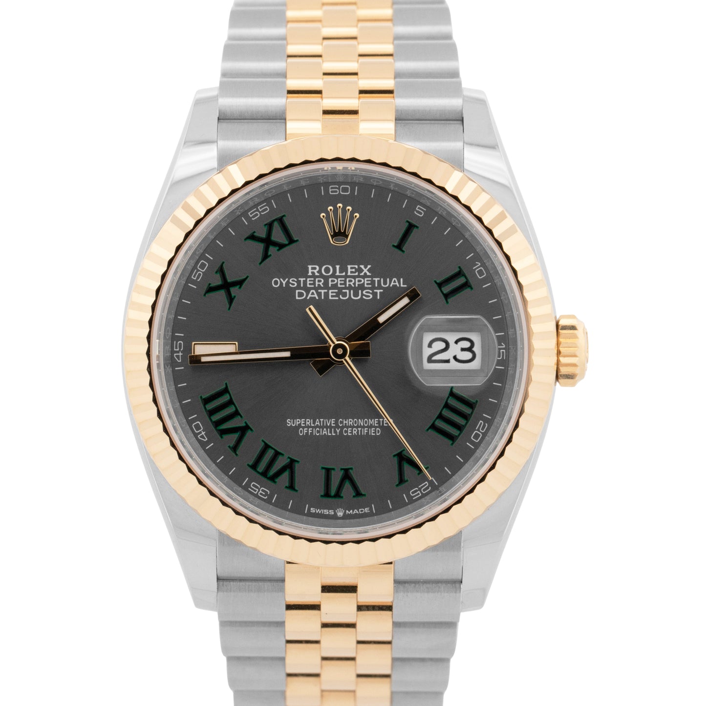 FEB 2026 PAPERS Rolex DateJust WIMBLEDON 36mm Steel 18K JUBILEE Watch 126233 BOX