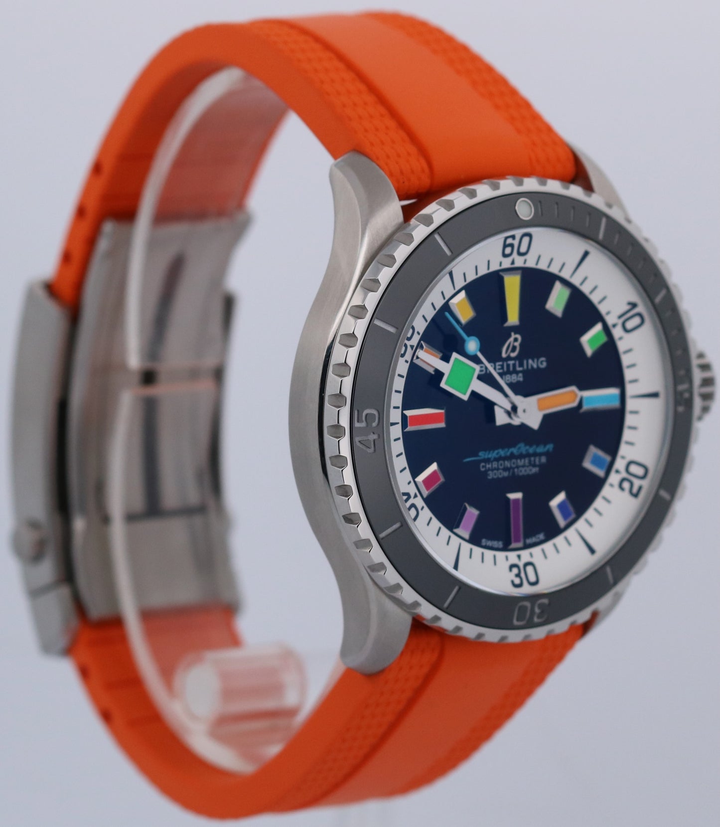 Breitling SuperOcean A17375 42mm Rainbow Orange Black Steel Automatic Watch