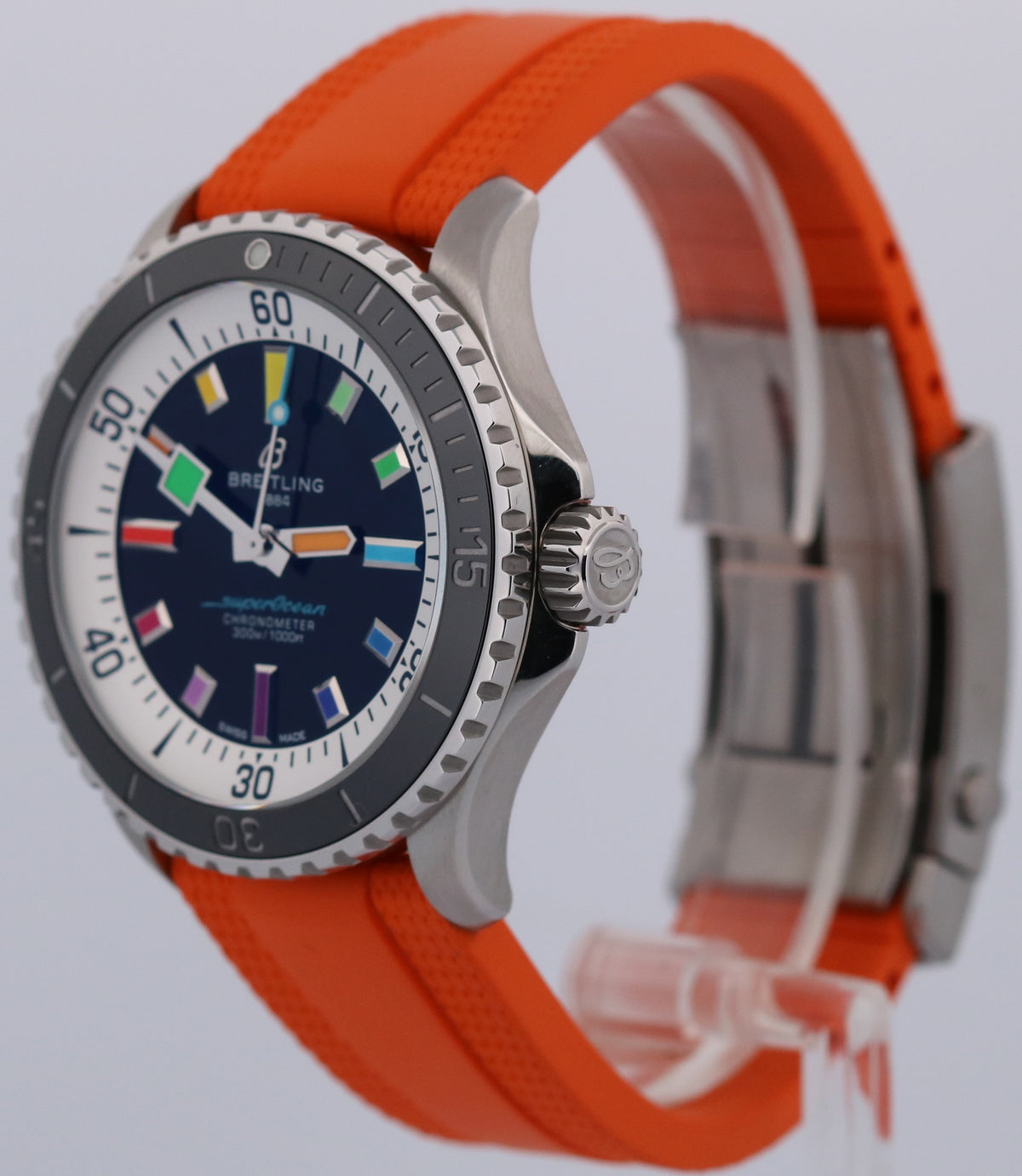 Breitling SuperOcean A17375 42mm Rainbow Orange Black Steel Automatic Watch