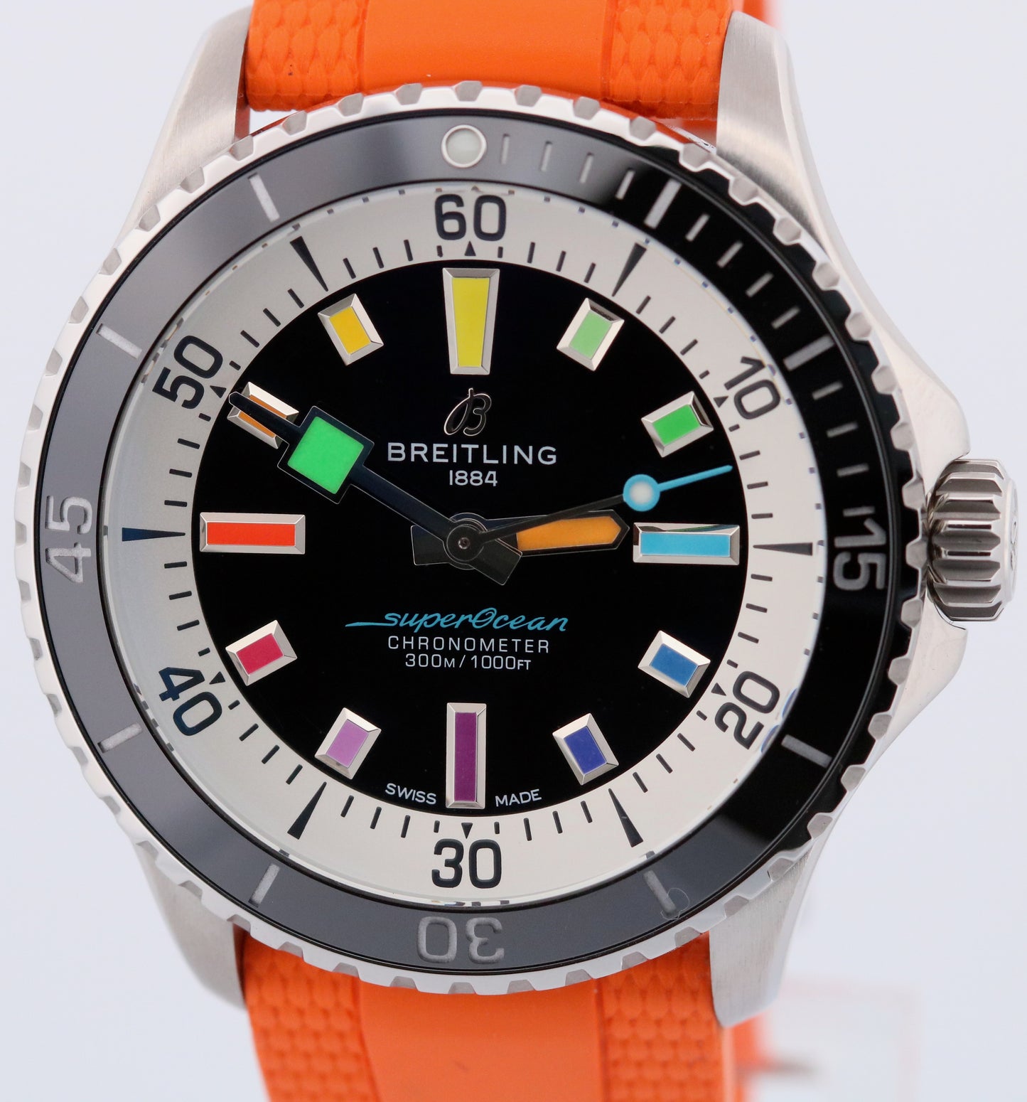 Breitling SuperOcean A17375 42mm Rainbow Orange Black Steel Automatic Watch