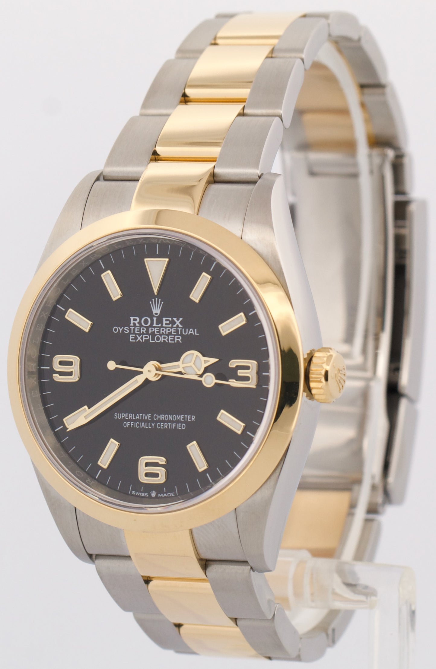 2023 PAPERS Rolex Explorer I Black TWO-TONE 18K Gold Steel 36mm 124273 Watch BOX