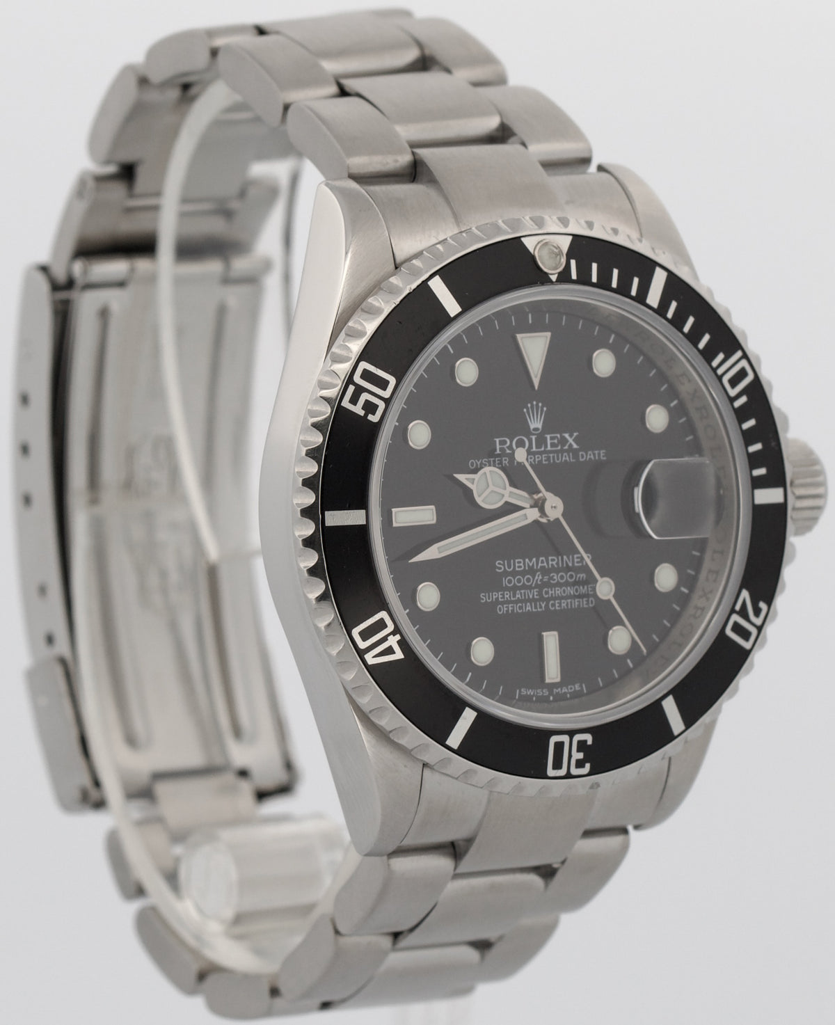 Rolex Submariner Date 16610 Black Stainless Steel Rehaut No-Holes 40mm Watch
