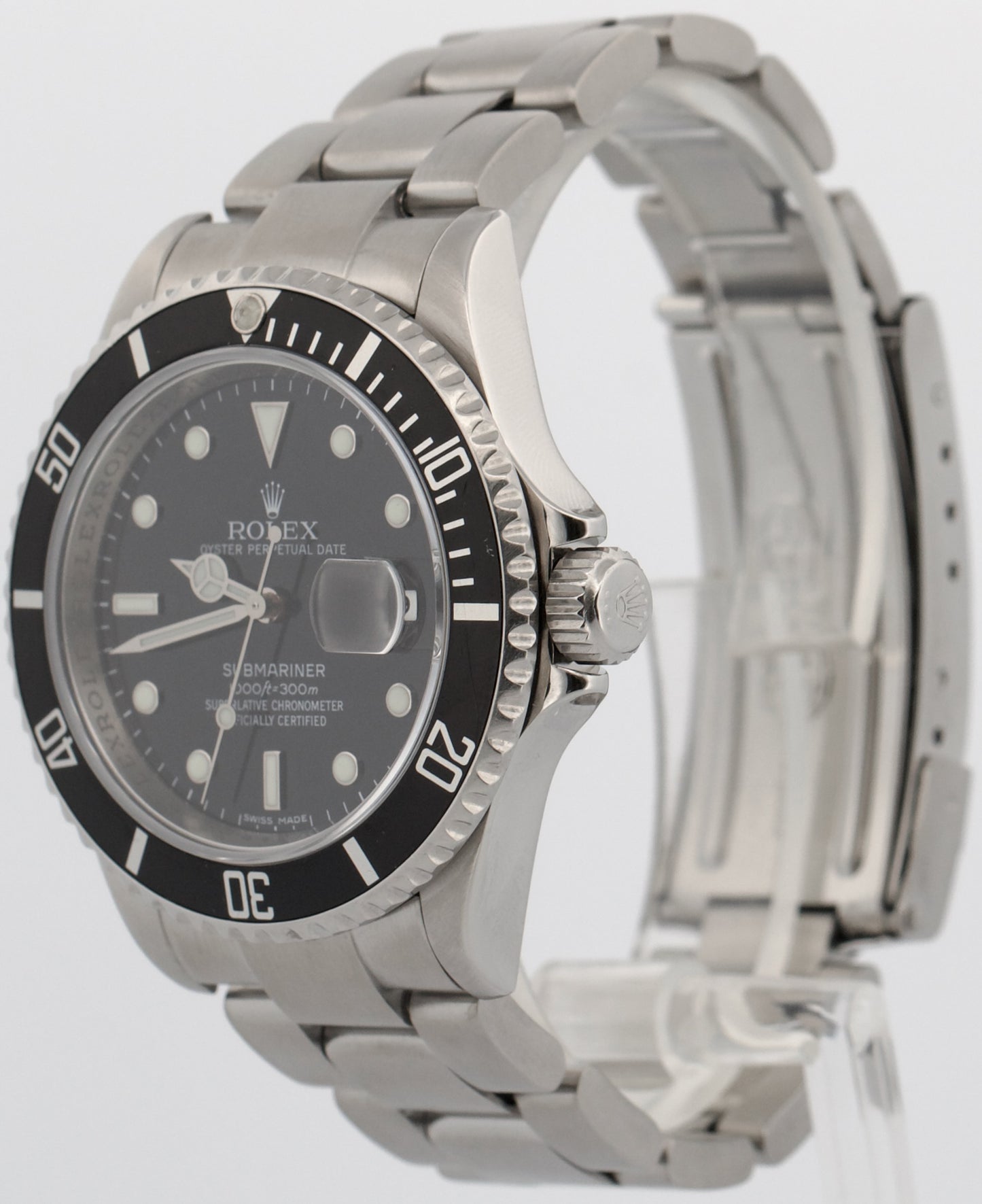Rolex Submariner Date 16610 Black Stainless Steel Rehaut No-Holes 40mm Watch