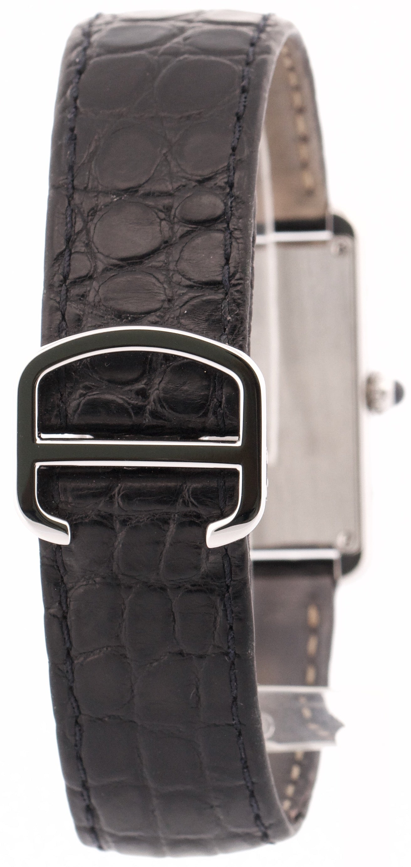 Cartier Tank Solo Stainless Steel WHITE Roman Quartz 2715 W1018355 Leather Watch