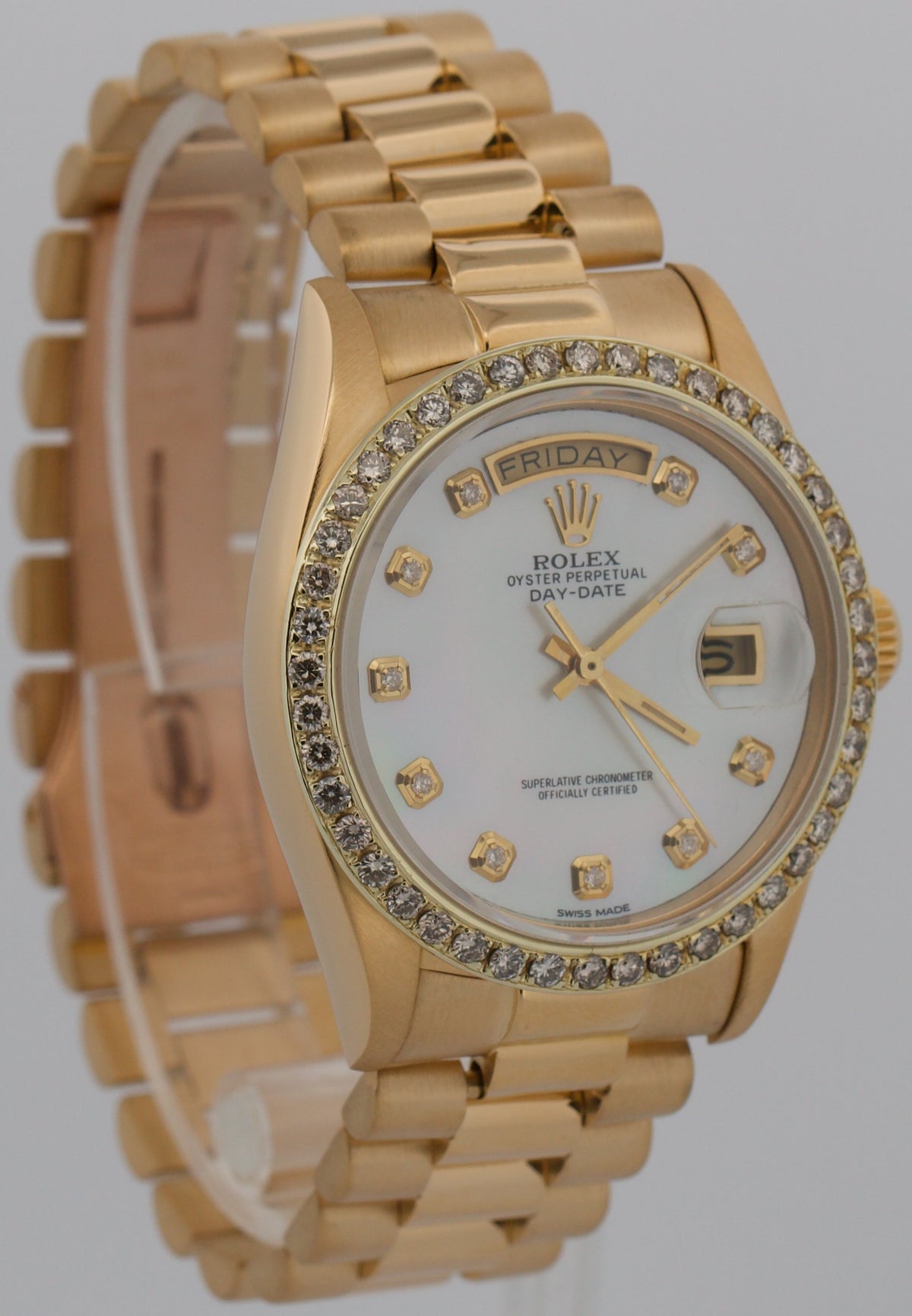1979 Rolex Day-Date President 18038 Mother of Pearl Diamond 18K Gold 36mm Watch