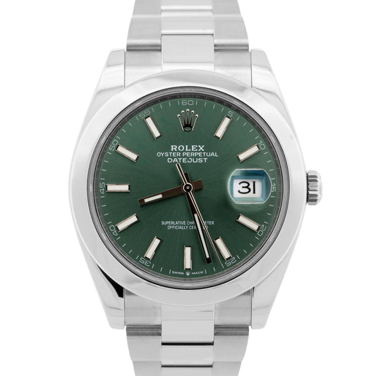 MINT 2022 PAPERS Rolex DateJust 41 MINT GREEN Stainless Steel OYSTER 126300 BOX