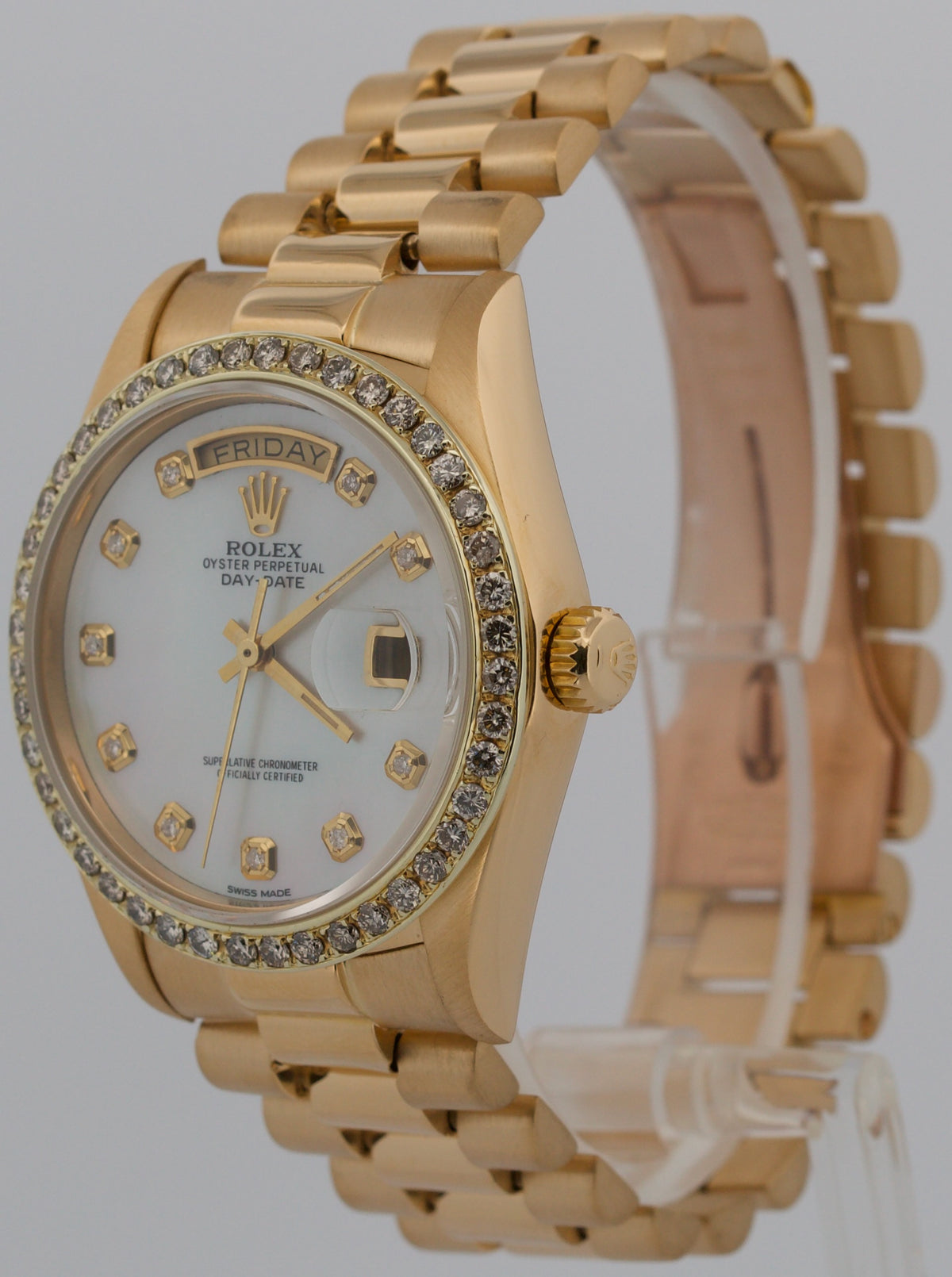 1979 Rolex Day-Date President 18038 Mother of Pearl Diamond 18K Gold 36mm Watch