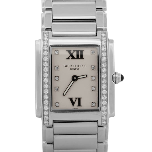 Ladies Patek Philippe Twenty-4 Ivory Steel DIAMOND 25mm Quartz Watch 4910/010