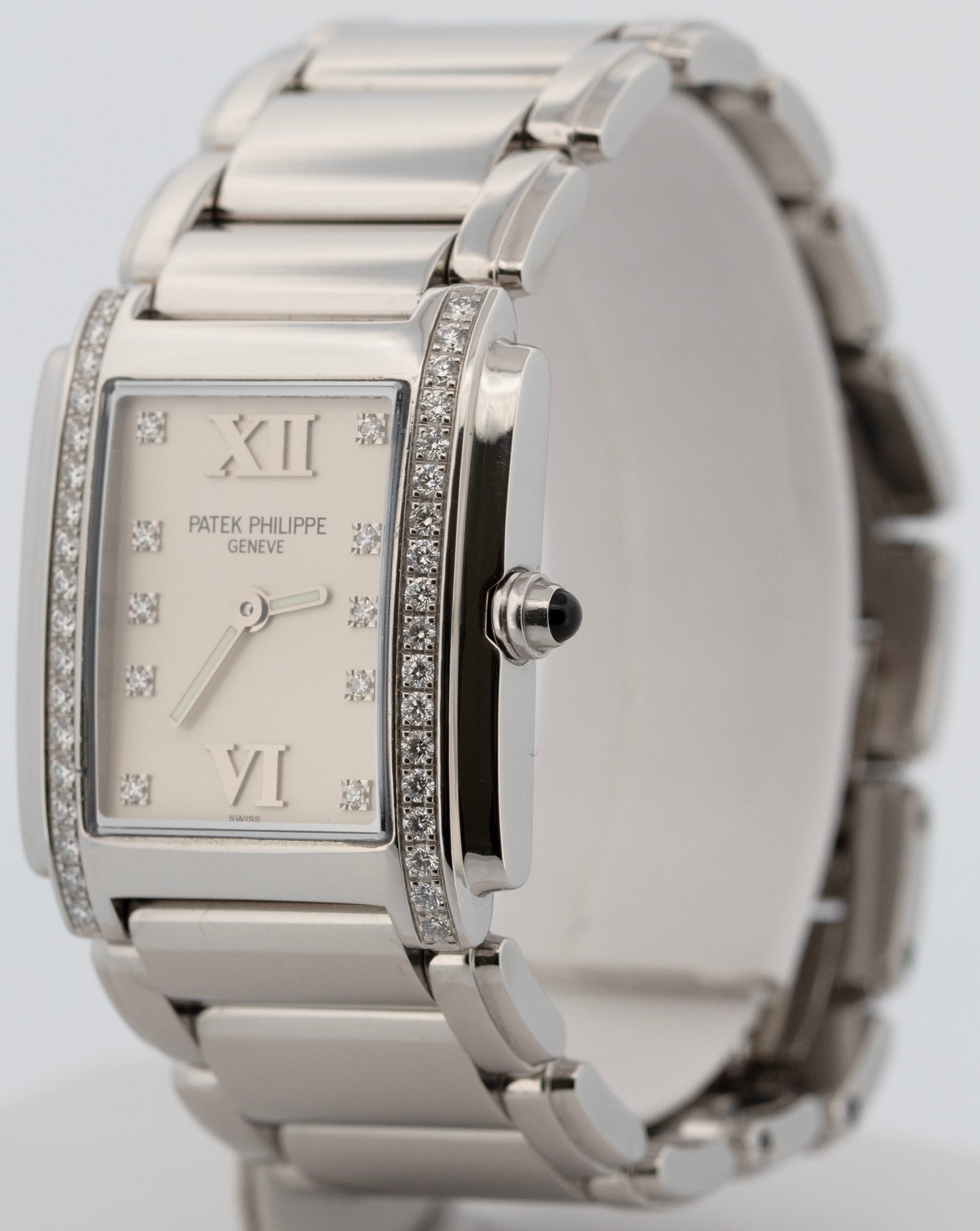 Ladies Patek Philippe Twenty-4 Ivory Steel DIAMOND 25mm Quartz Watch 4910/010