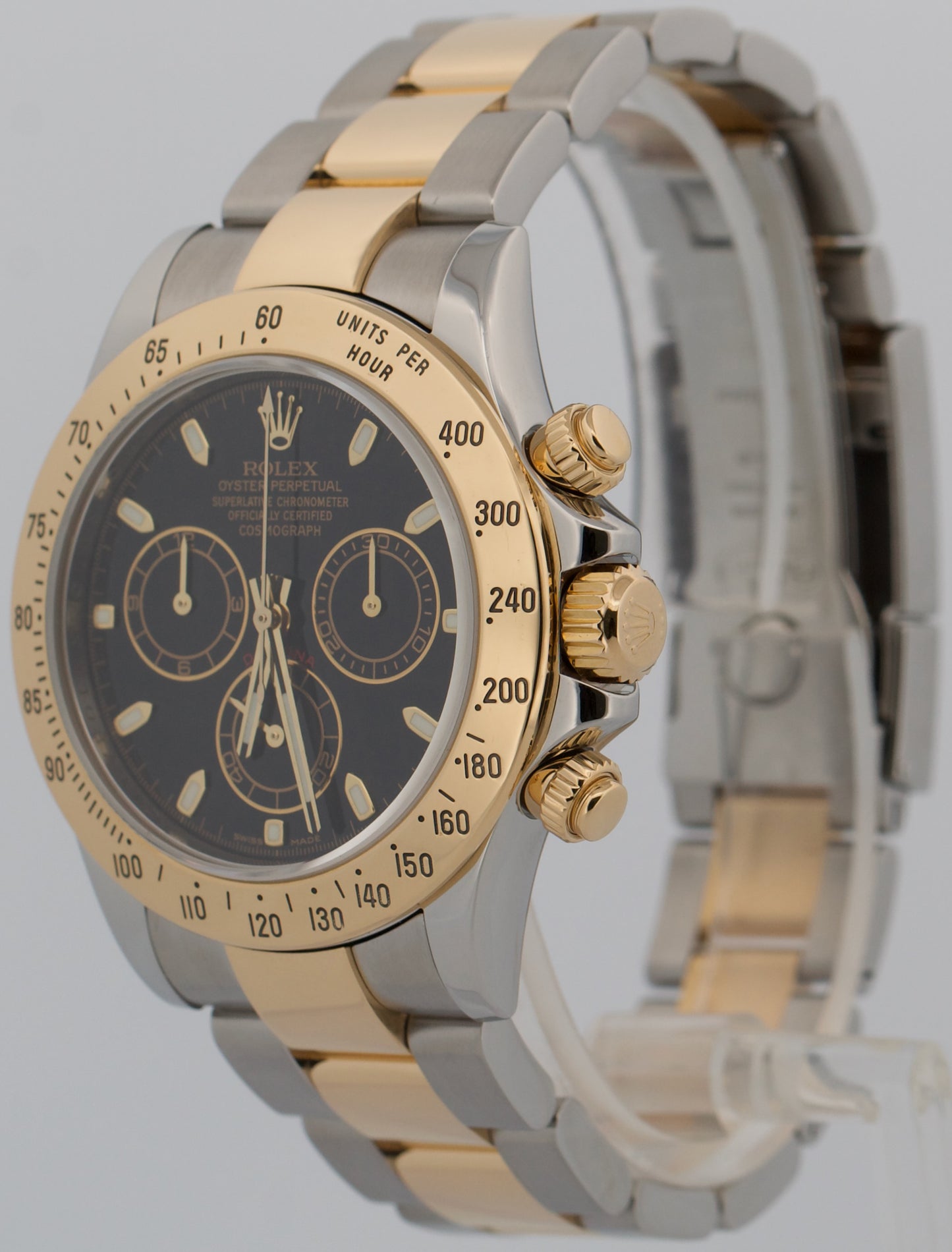 2008 Rolex Daytona Cosmograph 116523 Two-Tone Gold Steel Black 40mm Box Papers