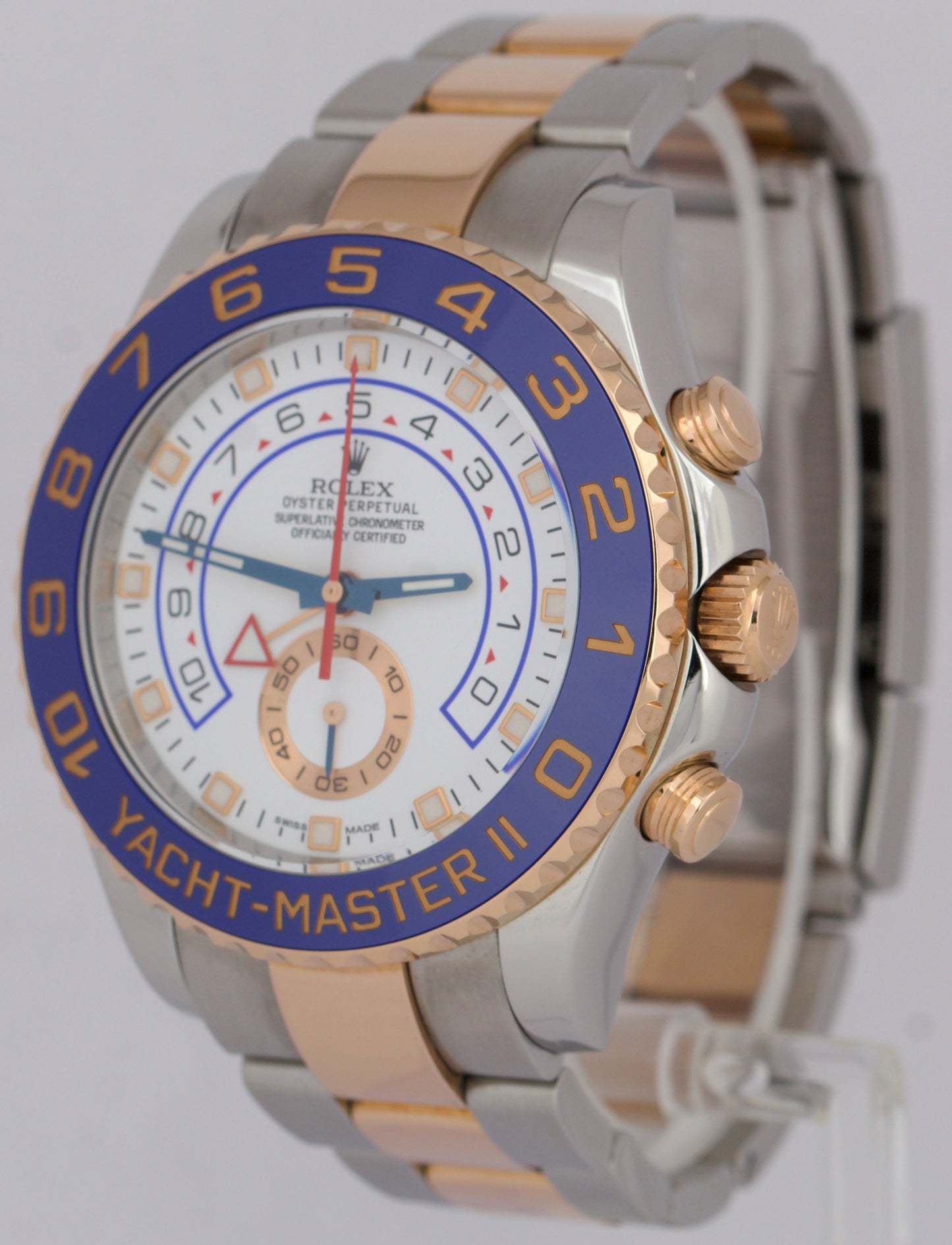 Men's Rolex Yacht-Master II 44mm BLUE HANDS 18K Rose Gold Stainless Steel 116681