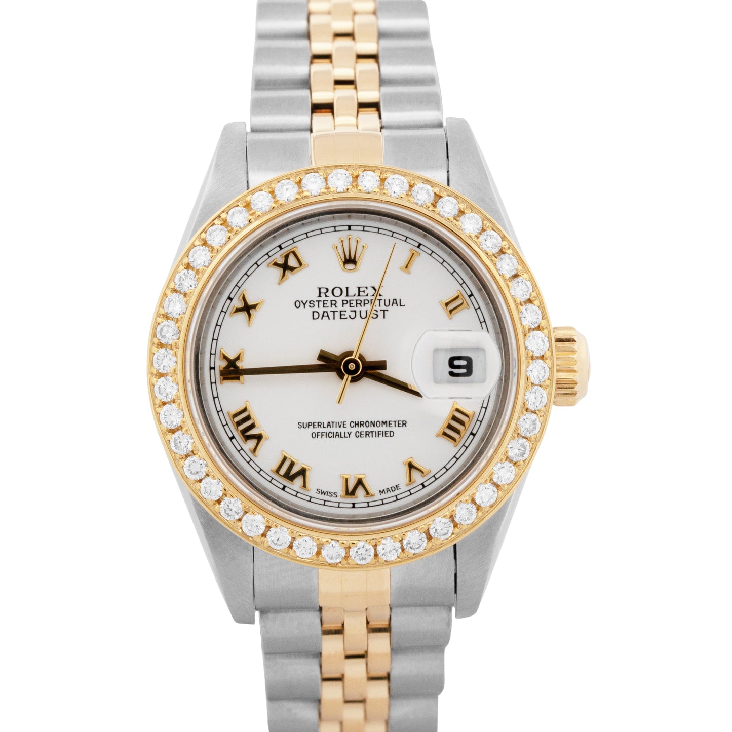 Ladies Rolex DateJust White DIAMOND 18K Gold Steel 26mm JUBILEE Watch 79173