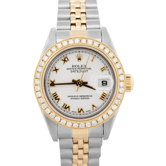 Ladies Rolex DateJust White DIAMOND 18K Gold Steel 26mm JUBILEE Watch 79173