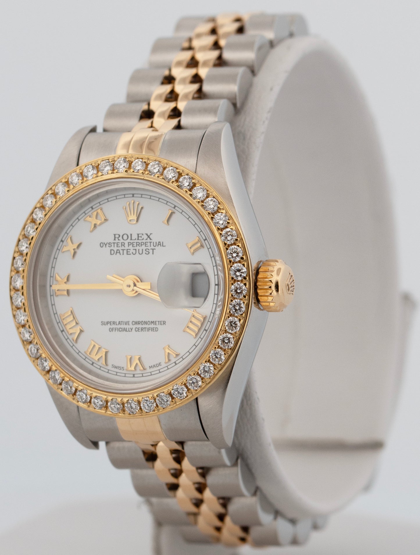 Ladies Rolex DateJust White DIAMOND 18K Gold Steel 26mm JUBILEE Watch 79173